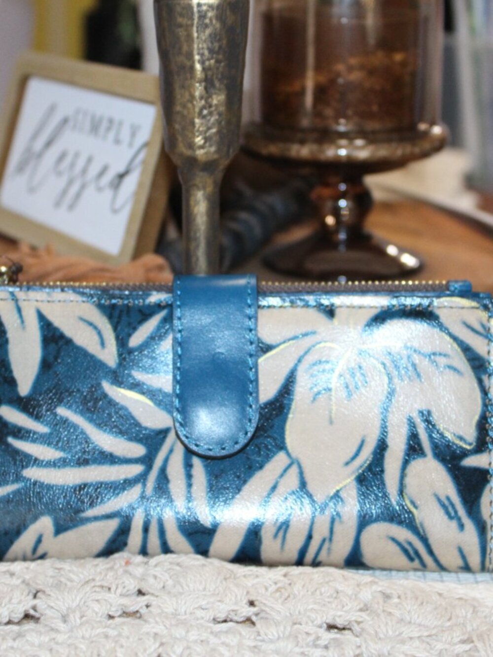 NWT Patrcia Nash Nazari Greek floral bifold Continental blue wallet. BEAUTIFUL!